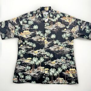 Windham Pointe Shirt Mens Large Black Hawaiian Button Up Resort Flowy Top